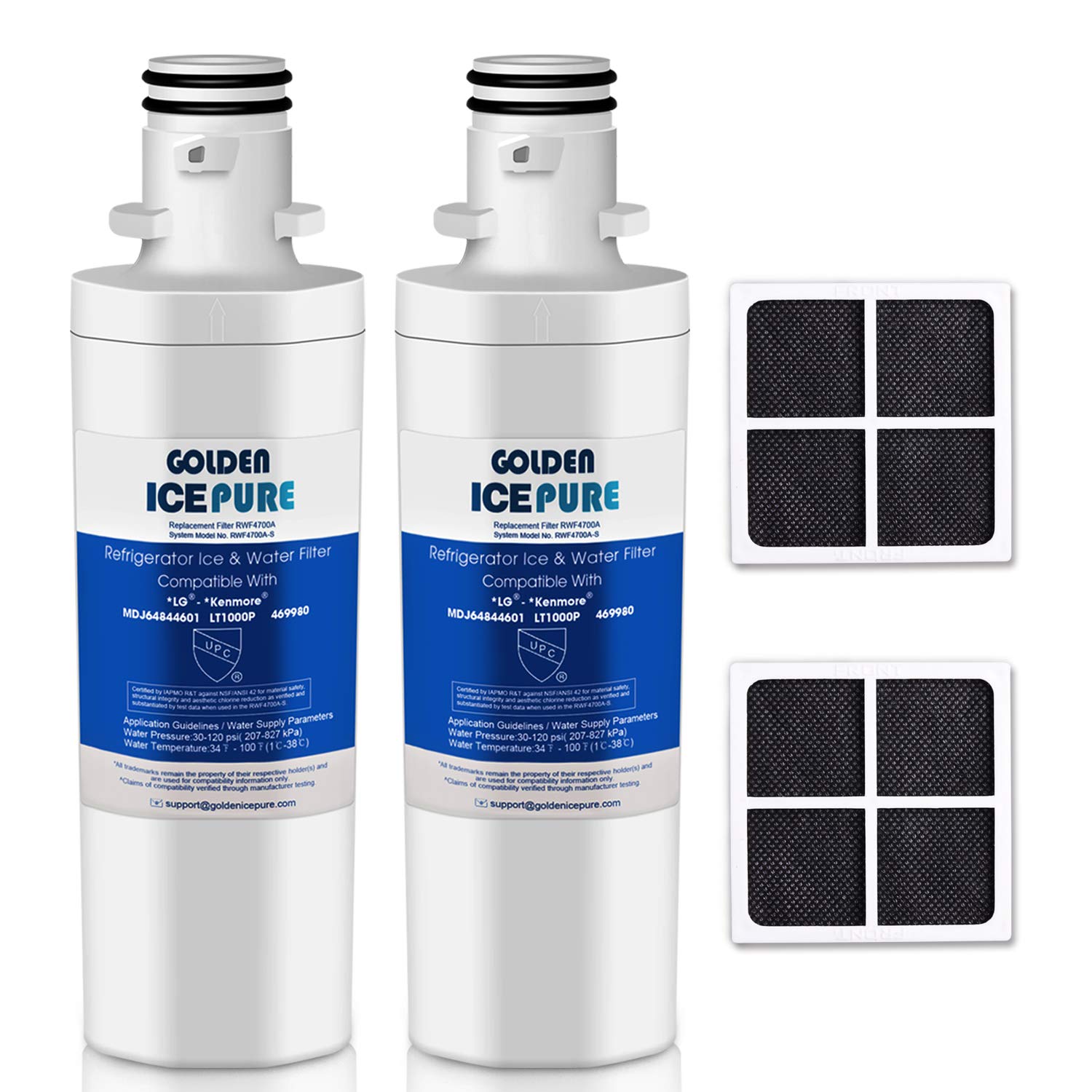 GOLDEN ICEPURERWF4700A Replacement for LG LT1000P, ADQ74793501, ADQ747935, LMXS28626D, LMXS30796S Refrigerator, Kenmore 469980, ZWFL7-RF300, AQF-LT1000P Water Filter Air Filter LT120F Combe 2PACK