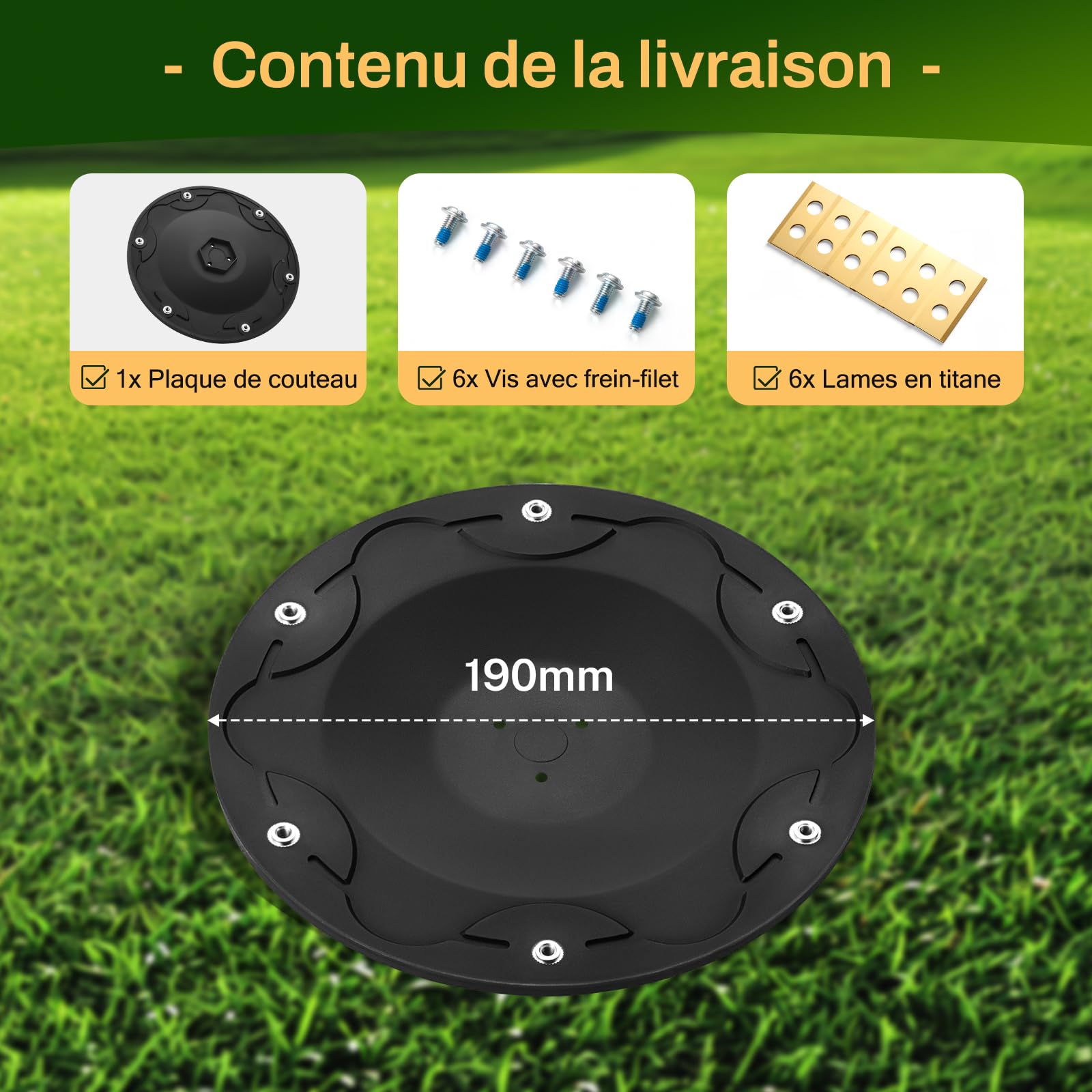 [MISE À NIVEAU] Disque de lames + 6 pièces de lames compatibles avec ECOVACS Goat O500, O800, O1200, G1-800, G1-2000, G1, disque de lames pour robot tondeuse, disque pivotant pour robot tondeuse