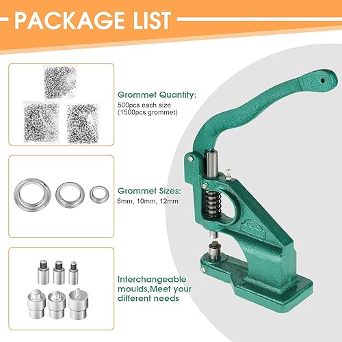 Miniatura 2 de Máquina de prensado manual con ojales, máquina de prensa de remaches de ojales de alta resistencia, kit de herramientas industriales para