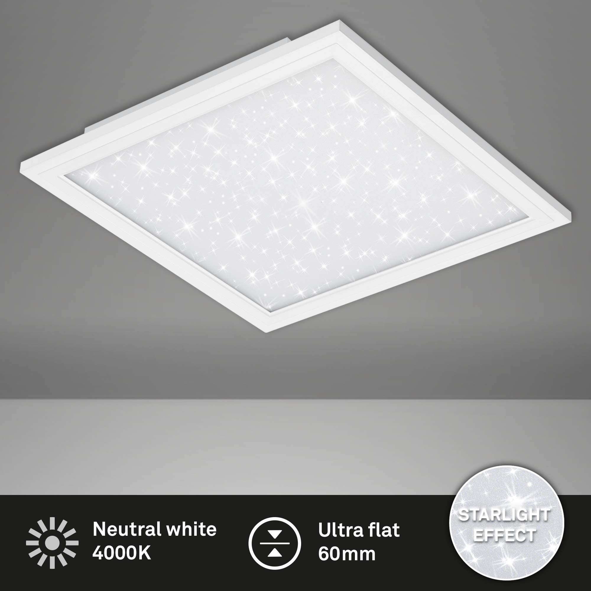 BRILONER Leuchten Plafoniera a LED, Lampada da soffitto con Fantasia a Stelle, 4.100 Lumen, 4.000 Kelvin, 38 Watt, Bianca, 595x595x60 mm (Larghezza x Lunghezza x H)