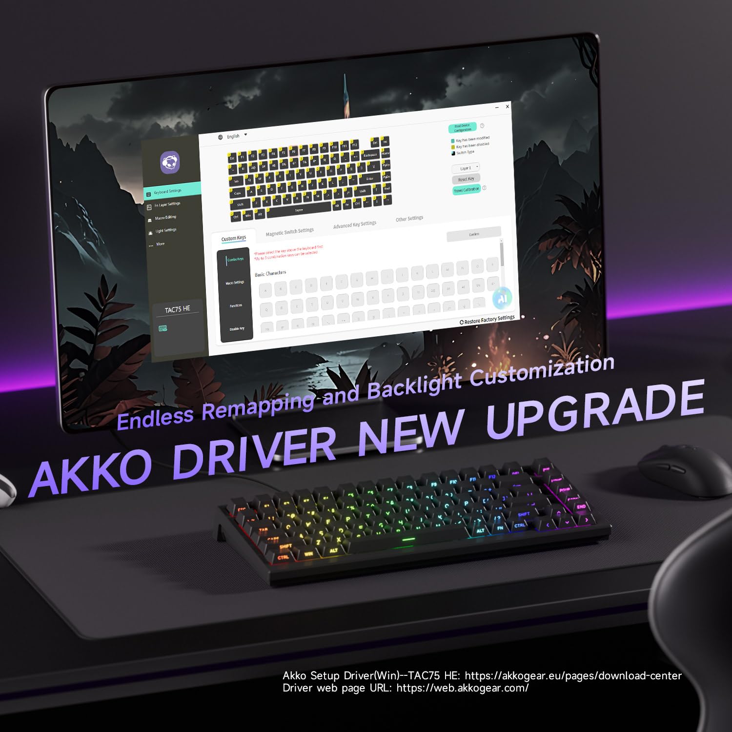 Akko Tastiera gaming cablata a grilletto rapido TAC75, switch magnetici ad effetto Hall, layout USA al 75%, frequenza di polling di 8K Hz, tasti in PBT (nero lucido, switch magnetico antiriflesso)