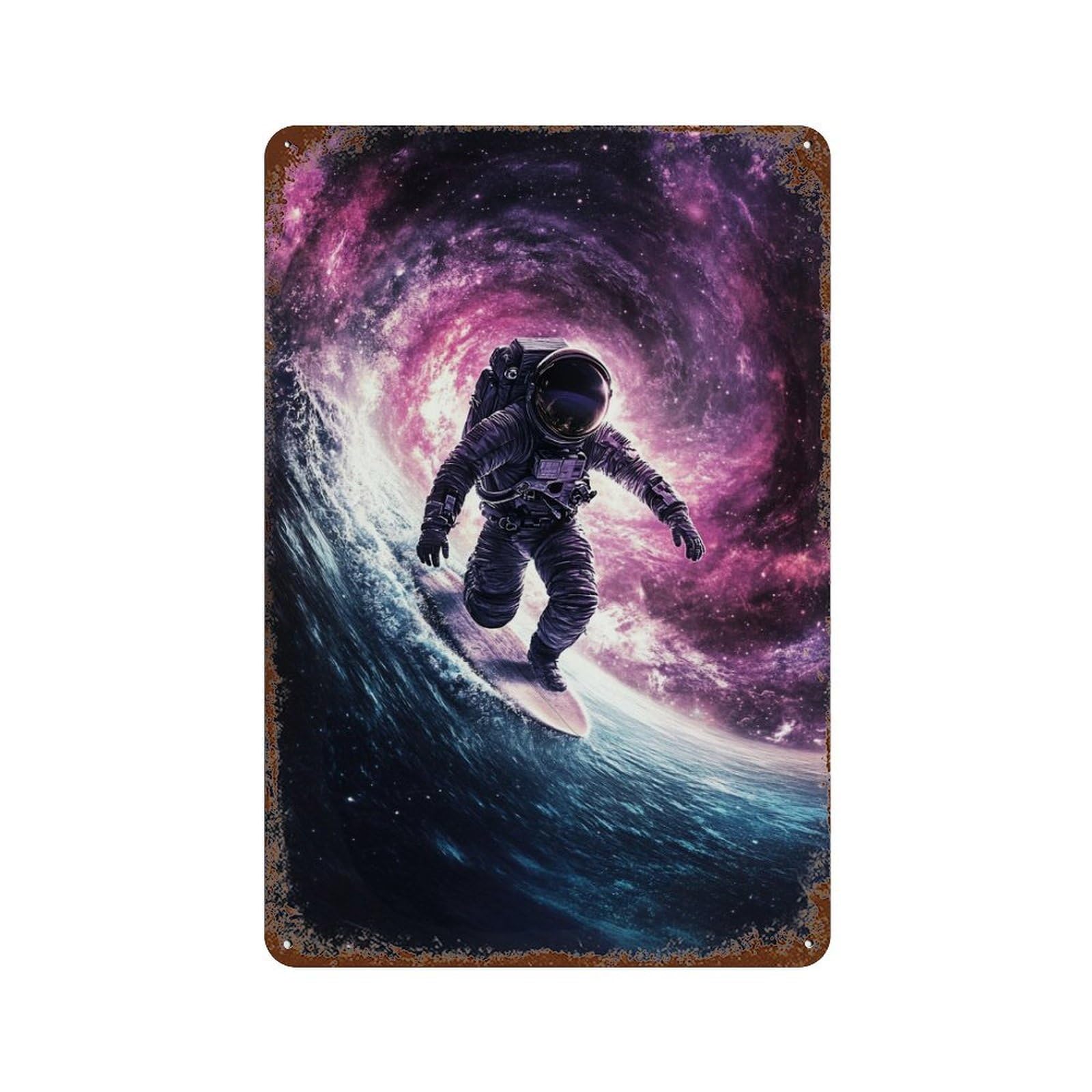 Cosmic Surfing Adventure-1 11.8"x7.9" Vintage Metal Tin Sign, Industrial Home Decor for Farmhouse, Kitchen And Entryway Decor