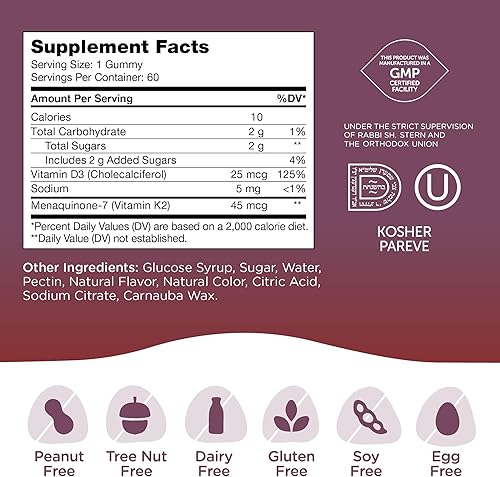 Miniatura 6 de Zahler Chapter One - Gomitas de vitamina D3 K2, contienen 1000 UI de vitamina D3 y 45 MCG de suplemento de gomitas de vitamina K2, D3 y K2, Kosher,