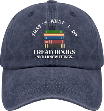 Cap Thats What I Do I Read Books and I Know Things Baseball Caps, Vintage Baseball Caps for Men Navy Blue