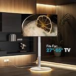 Floor Mobile TV Stand with Power Outlet, Rolling TV Cart for 27-65 Inch OLED LED Monitors, 6 Levels of Height Adjustment, Ambient Lighting on The Bottom Wheels Holds up to 40kgs, 400x400mm