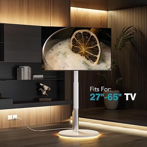 Miniatura 7 de Soporte de TV móvil con toma de corriente, carrito de TV con ruedas para monitores OLED LED de 27 a 65 pulgadas, 6 niveles de ajuste de altura