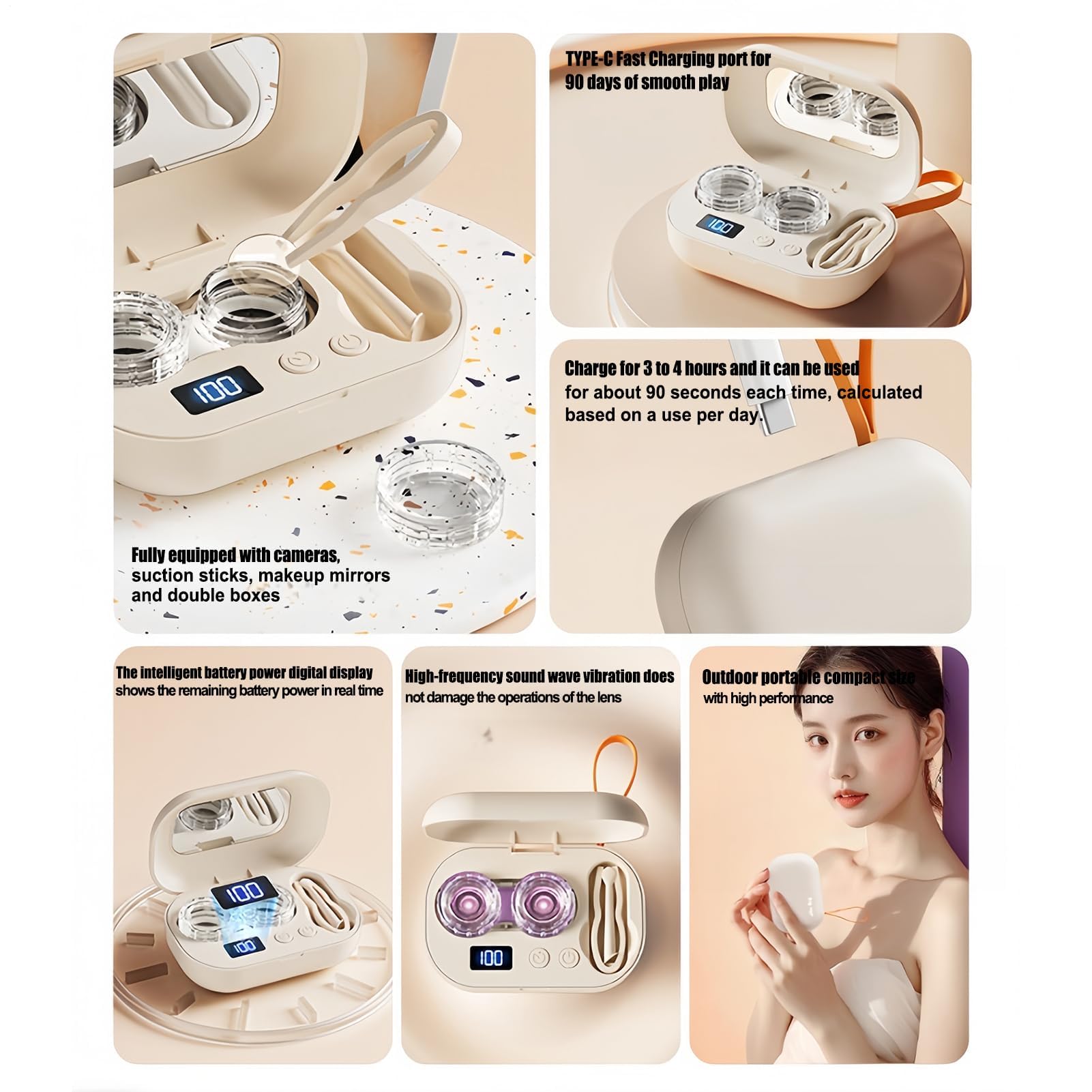 Ultrasonic Contact Lens Cleaner Machine, Electric Cleaning Case with Digital Display, Portable Ultrasonic Eyeglass Lens Cleaner Machine for Gym, Travel, Home, ContactLens Applicator Tool — view 5