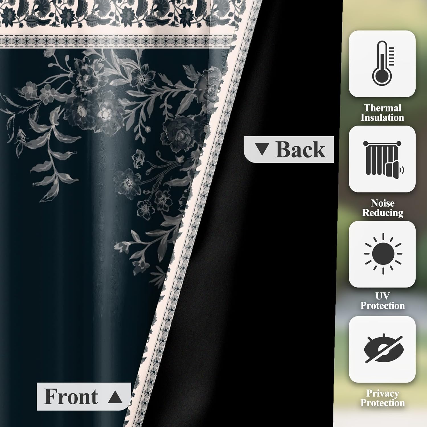 Baocicco Dark Blue Bedroom Curtains 84 inch Long 2 Panel Sets Thermal Insulated Curtains for Window Leaf Print Classical Room Darkening Drapes for Living Room 42Wx84L