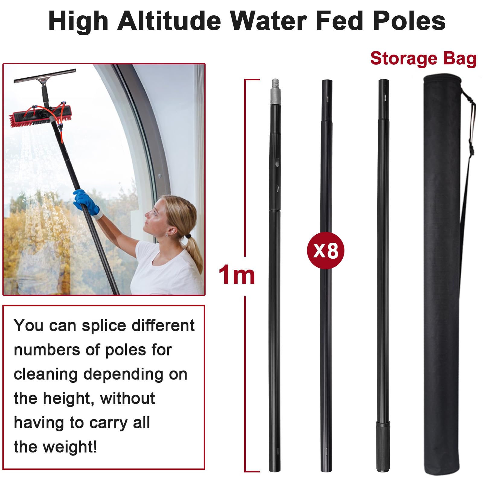Kit de limpieza de ventanas de alimentación de agua, poste de aluminio de 10 m con cepillo de 35 cm, dispensador de jabón y manguera de 20 m, ideal para limpieza de paneles solares y ventanas altas