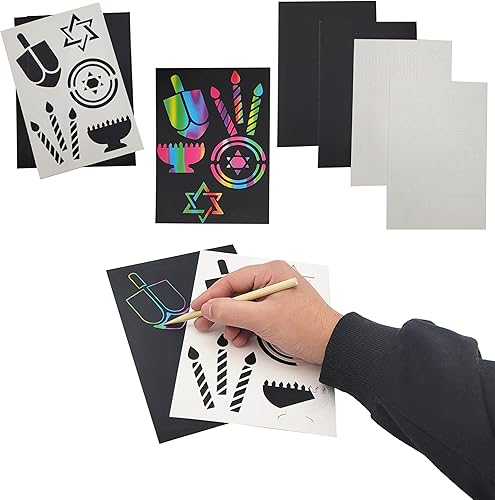 Miniatura 2 de The Dreidel Company Hanukkah - Kit de arte de plantillas para rascar, arco iris para niños con plantillas, marcadores y formas temáticas de