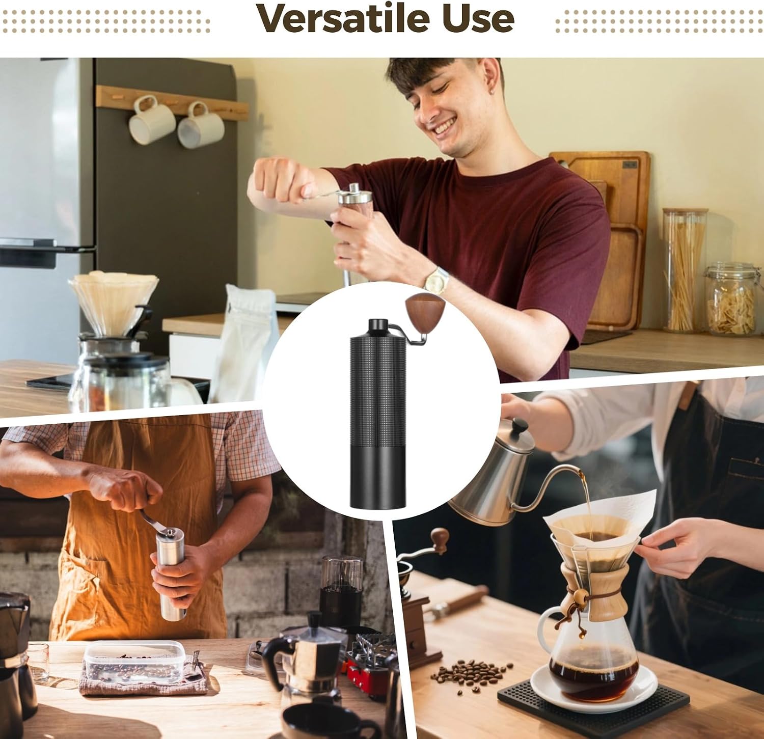 Manual Coffee Grinder, Adjustable Grind Size Hand Coffee Grinder, Portable Burr Coffee Grinder for Camping, Travel, Home, Office, with Ergonomic Handle and 6-Pointed Steel Core