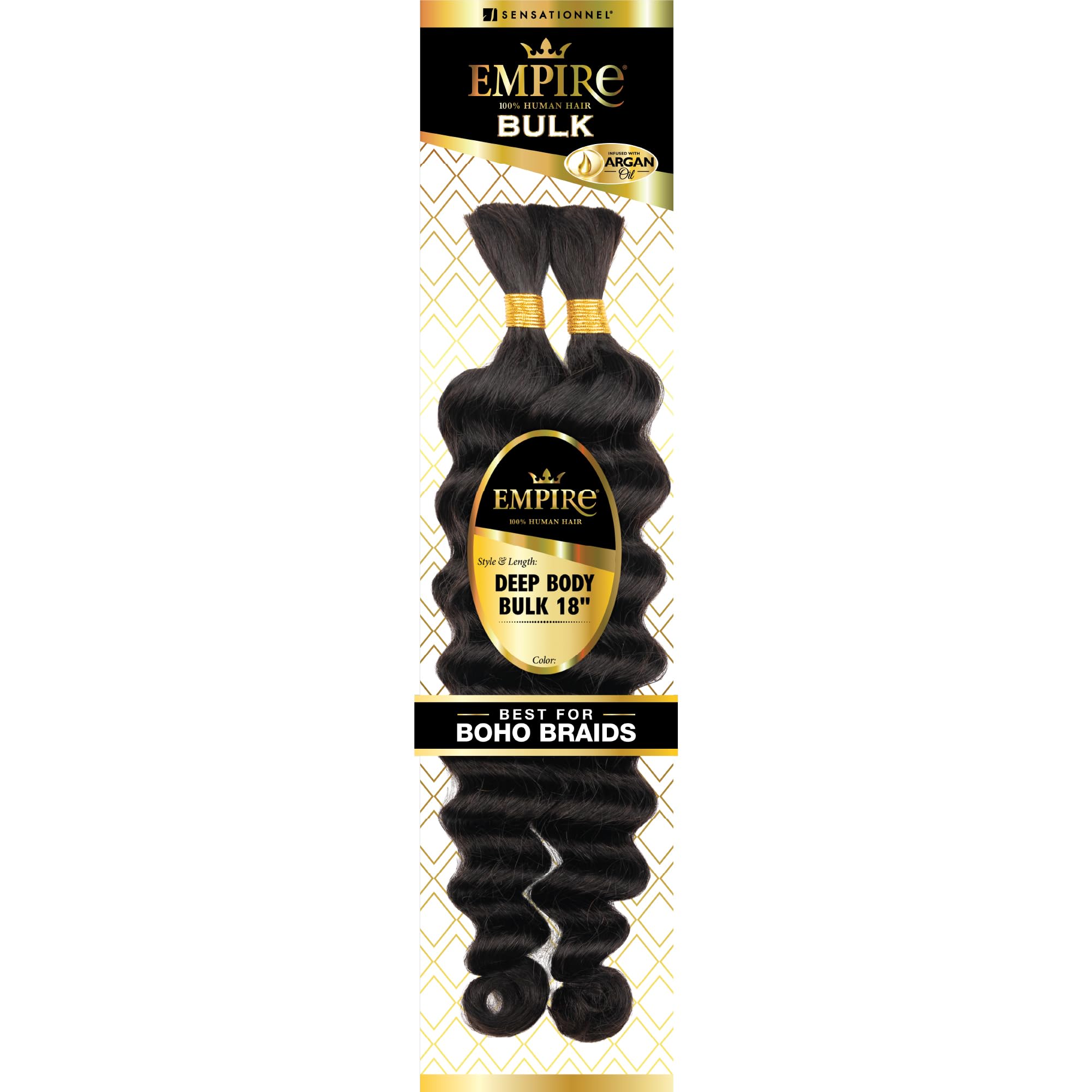 Sensationnel Empire Bulk Braiding – Deep Body Human Hair Braids for Knotless Boho Box or Curly Loosewave Styles - 1 pack (18 inch, 1B OFFBLACK)