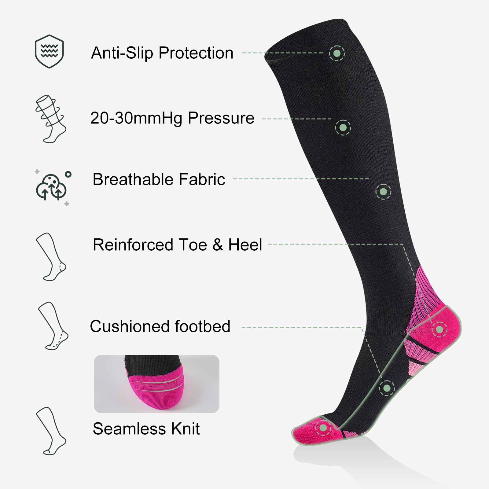 Effeet 2 Paia Calze Compressione Graduata Donna Uomo 20-30 mmHg, Calze Compressive Gambaletti Compressione Graduata Per Sport, Volo, Viaggio, Gravidanza E Lunghe Ore In Piedi