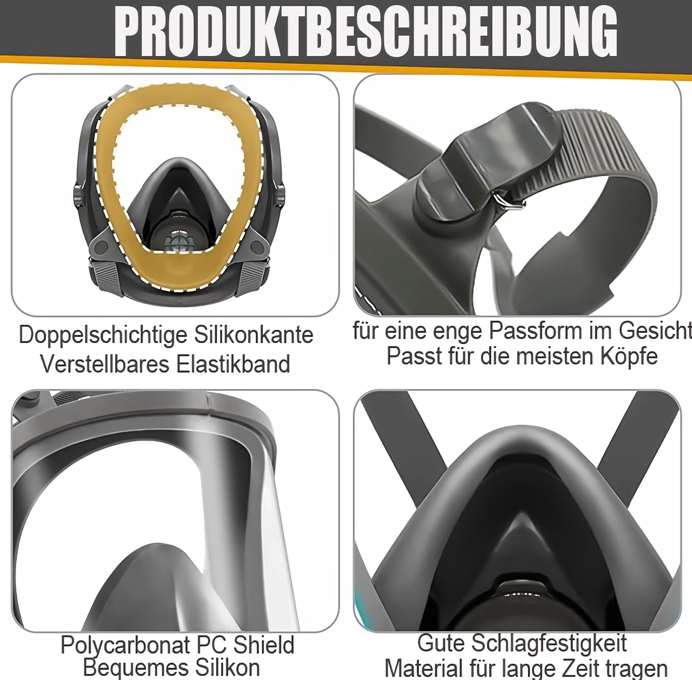 Masques à gaz réutilisables couvrant le visage entier utilisent des filtres à charbon actif de 40 mm, pour la peinture par pulvérisation, les pesticides, l’industrie chimique, la décoration