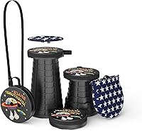 Vista 4 de ALEVMOOM Taburete telescópico con cojín giratorio, taburetes plegables portátiles para camping, taburete plegable retráctil, capacidad más