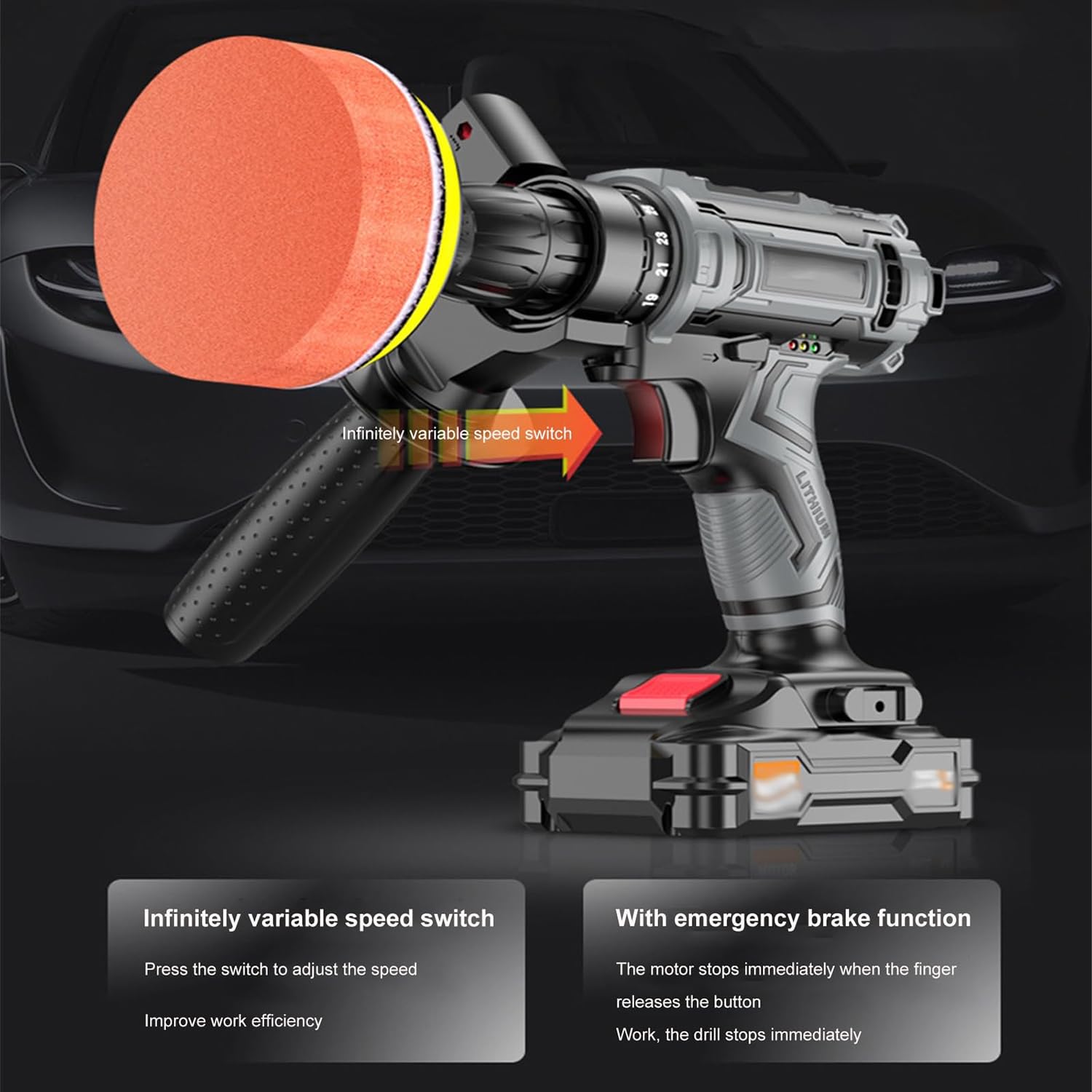 Lucidatrice elettrica a 2 velocità con manico girevole a 360° e illuminazione a LED per auto e barche