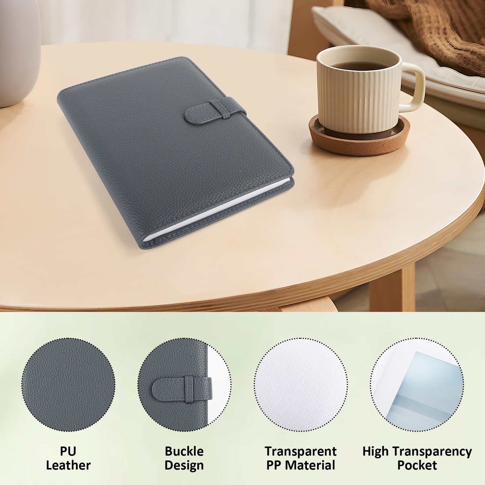 MUZIRI KINOKOO 80 Pockets Photo Album for Instax Wide EVO/Link WIDE/Wide 400 Camera Film,Lychee Texture PU Leather Album for Wide 300/Wide 210 Camera,4.25*3.4 inch Film Collection Souvenir Album-Grey - Image 4