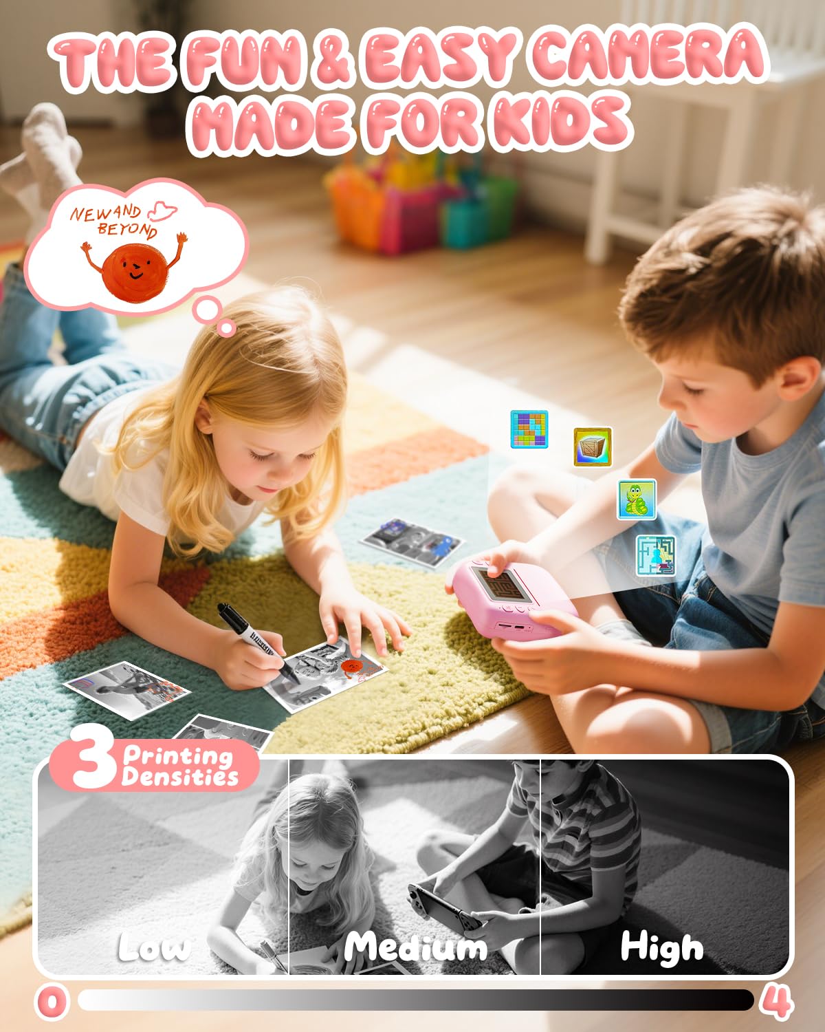 CAMCLID Macchina Fotografica Bambini Istantanea, 1080P HD Macchina Fotografica Istantanea 48MP con Scheda da 32 GB e 3 Rotoli di Carta da Stampa, Regalo per Ragazze Ragazzi da 3-12
