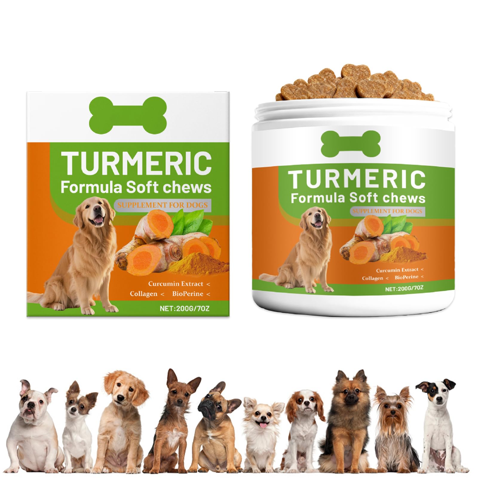 Curcumina per Cani,200g Integratore Alimentare per Cani a Base di Curcuma e Piperina,Supporto per Articolazioni e Mobilità