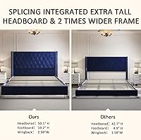 Vista 3 de PaPaJet Tufted Upholstered Platform Bed Frame King Size Velvet Low Profile Platform Beds Raised Wingback Headboard with Strong Wooden Slats/Mattress