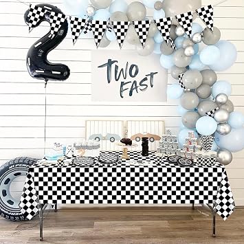 Racing Car Birthday Party Decorations Racing Car Party Supplies Including Paper Plates Checked Tablecloth Paper Cups Tyre Napkins Flag for Kids Birthday Racing Theme Party