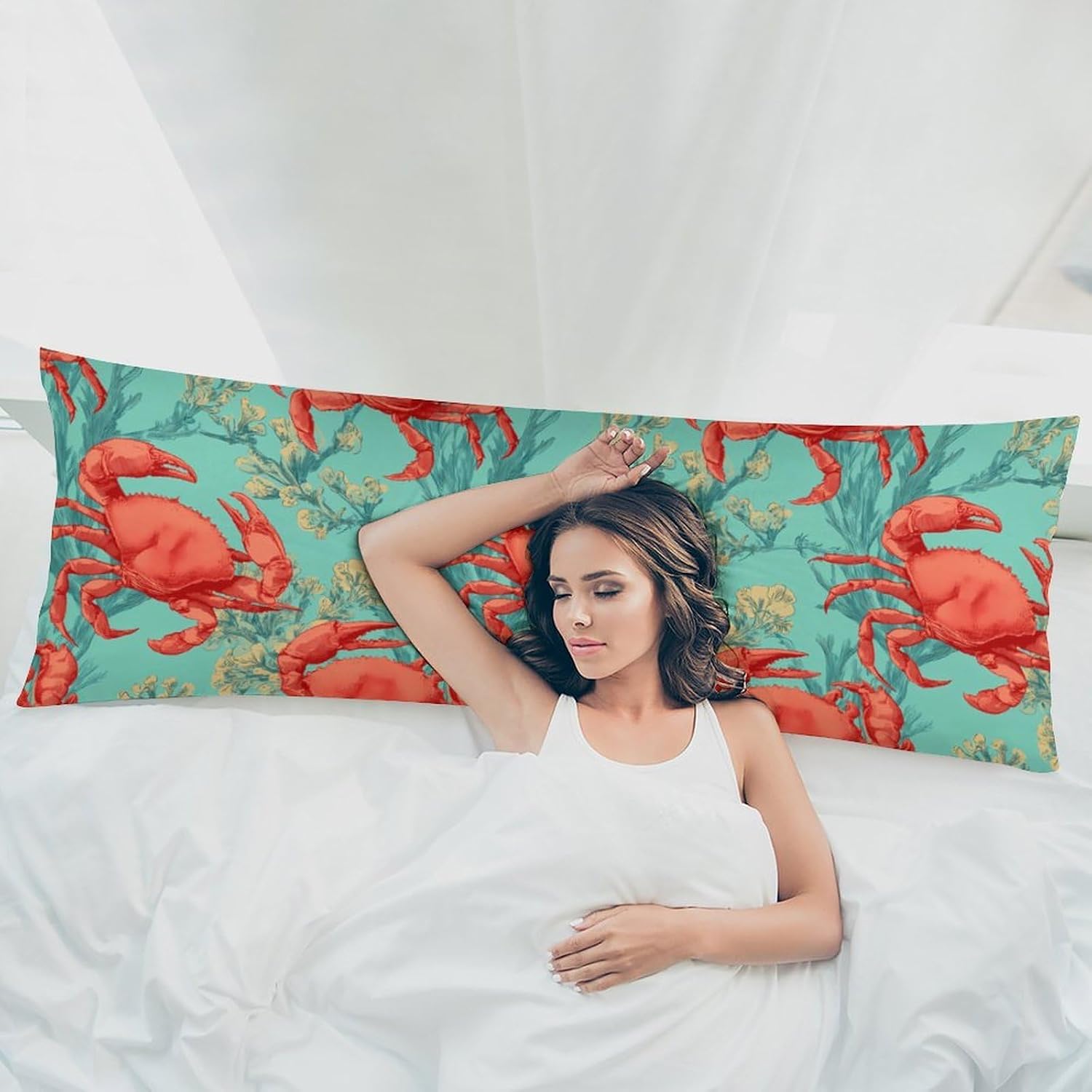 Crabs and Coral Pattern Body Pillow Cover Long Cushion 18.9x53.1 Inch