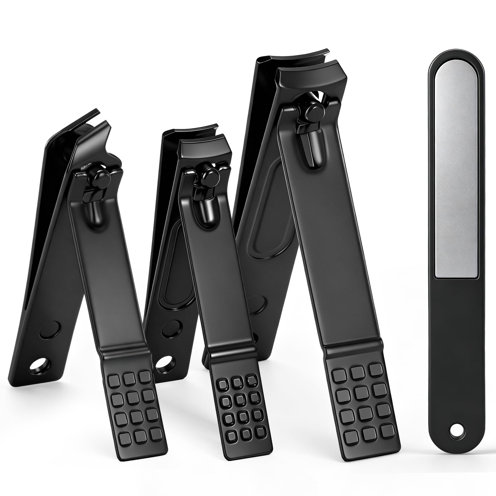 4-Piece Black Stainless Steel Nail Clipper Set Ultra Sharp with Angled Toenail Clipper Nail File for Men and