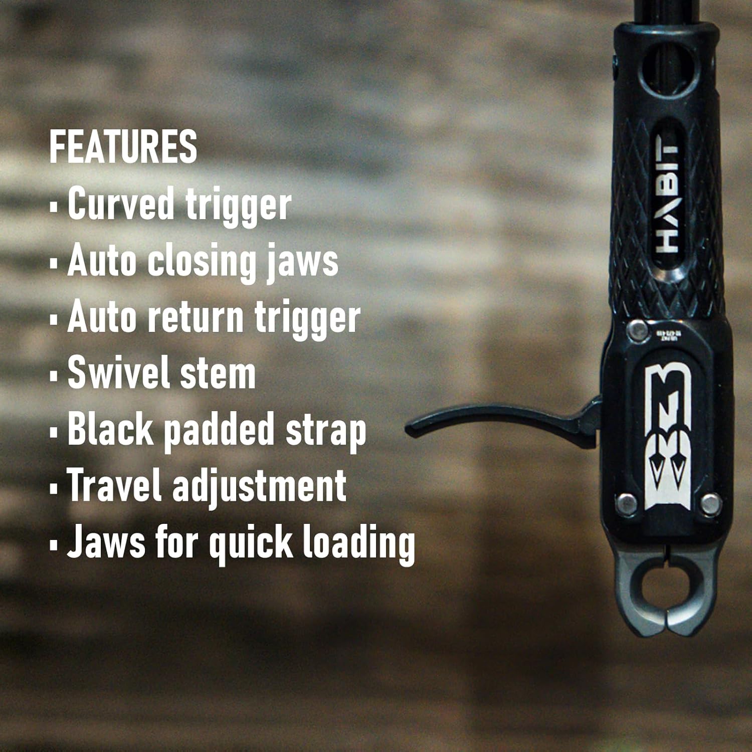 B3 ARCHERY Habit Wrist Strap Release Aid for Compound Bows | Dual Jaw Quick-Load with Auto-Return Trigger, External Travel Adjustment & Padded Strap | Flex/Swivel Connector Options