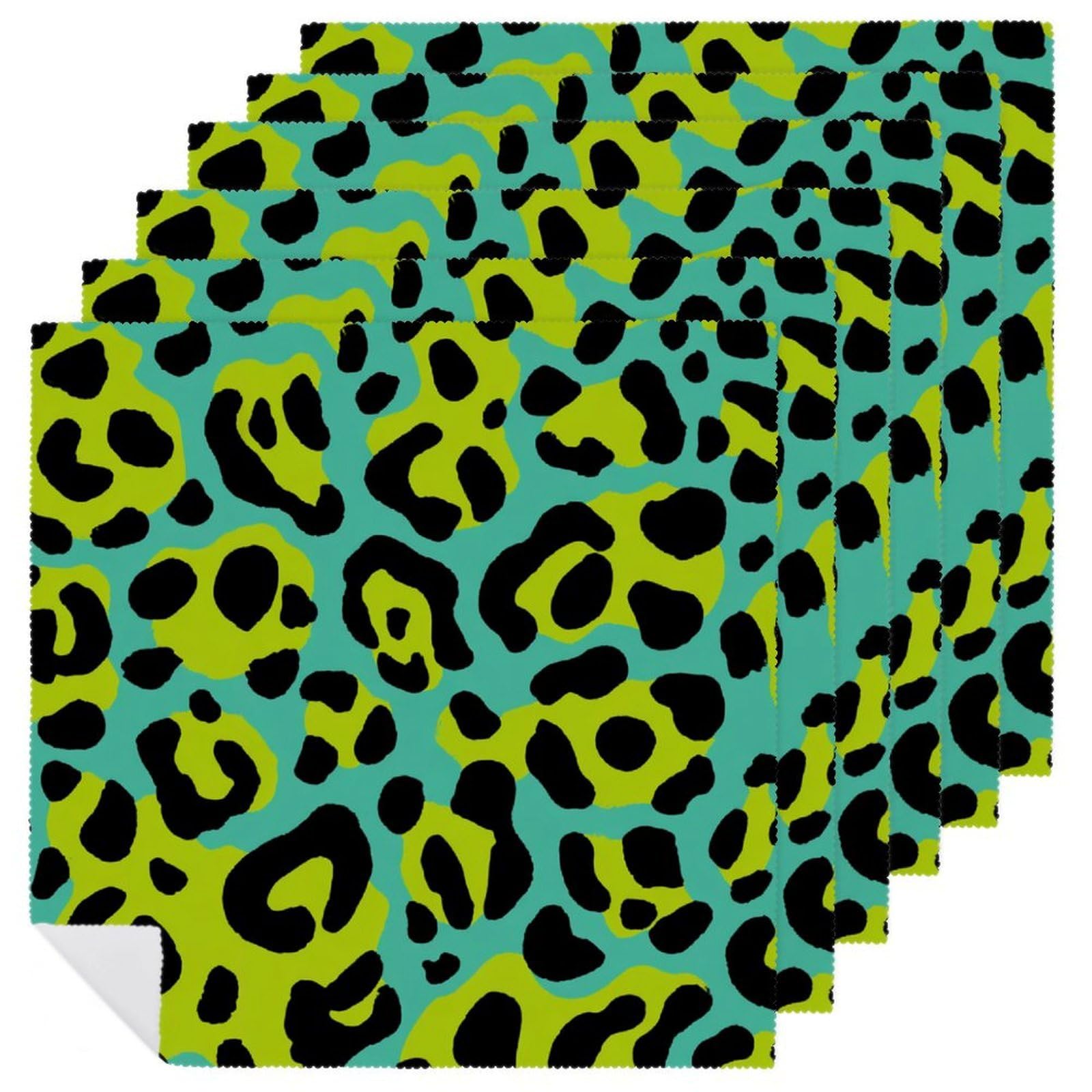 Leopard Print in Western Turquoise Lime Green Cloth Napkins Set of 6, Square Premium Reusable Washable Polyester Table Linen Napkin for Dinner Party