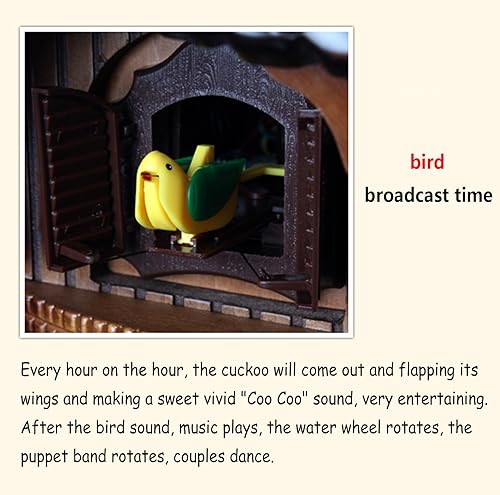 Miniatura 4 de Reloj de cuco tradicional, reloj de pared de madera con péndulo y danza, C