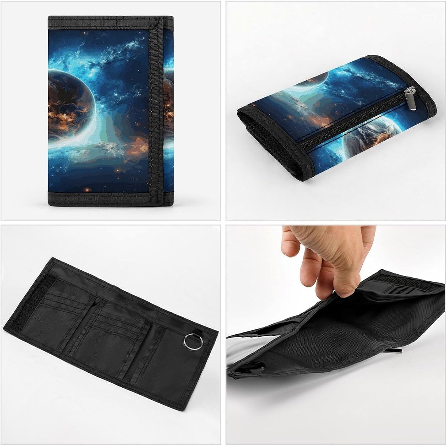 Blue Earth In The Space Wallet for Men Women Zipper Travel Wallets Stylish Trifold Wallets with Large Capacity Bifold Wallet
