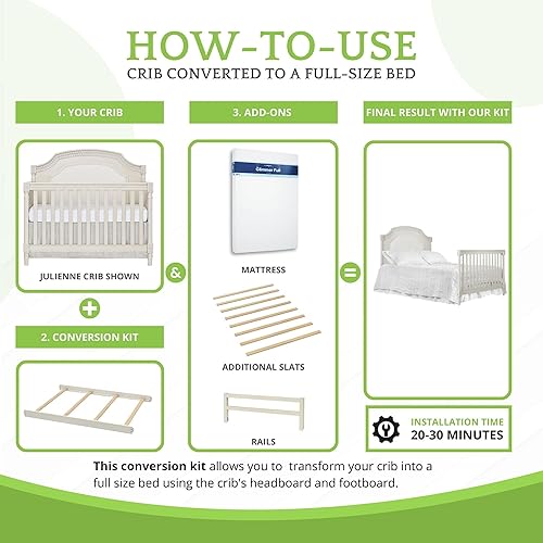 Vista 46 de Kit de conversión de tamaño completo, rieles de cama para cunas Evolur, kit convertible de cuna de madera maciza para cama de niños, rieles de Blanco