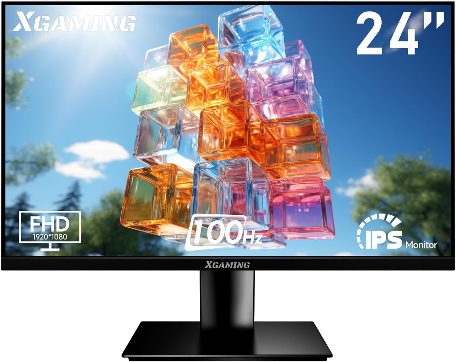 24 Inch Monitor 1080P 100Hz, FHD Frameless Computer Monitor, 99% sRGB, HDMI VGA Display, Built-in Speakers, Low Blue Light Screen for Gaming/Home Office, Supports VESA Mount, Tilt Adjustable - Black