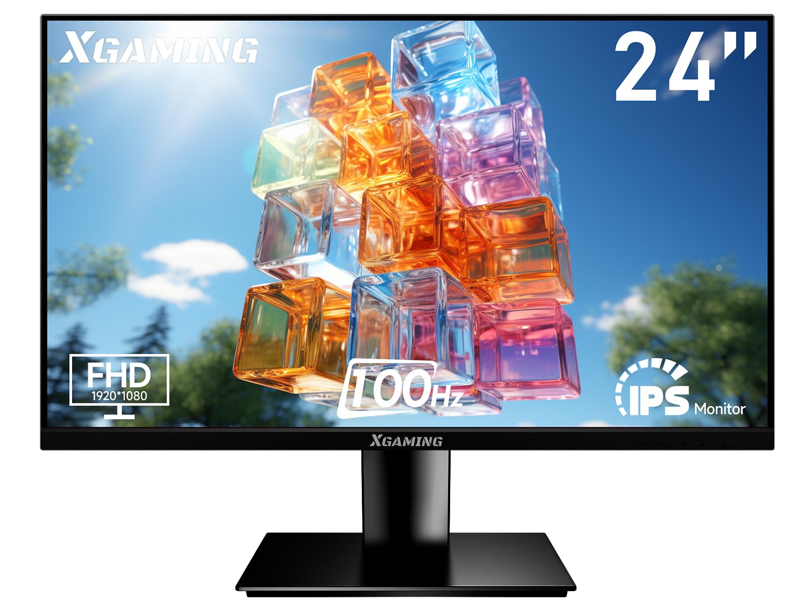 24 Inch Monitor 1080P 100Hz, FHD Frameless Computer Monitor, 99% sRGB, HDMI VGA Display, Built-in Speakers, Low Blue Light Screen for Gaming/Home Office, Supports VESA Mount, Tilt Adjustable - Black