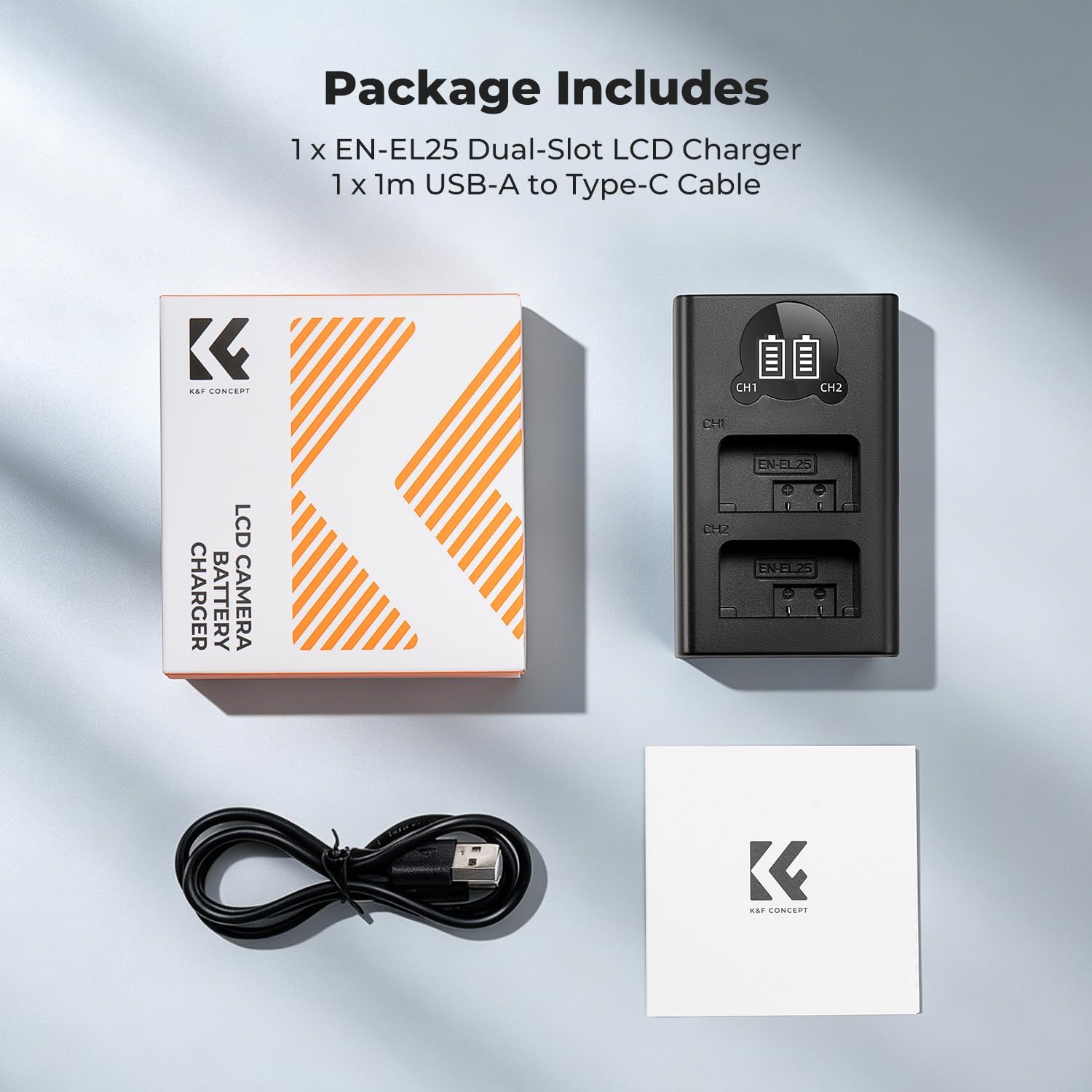 K&F CONCEPT EN-EL25 Dual LCD Battery Charger, Compatible with Nikon Z50ii, Z50, Z30, Z FC Camera MH-32 Battery