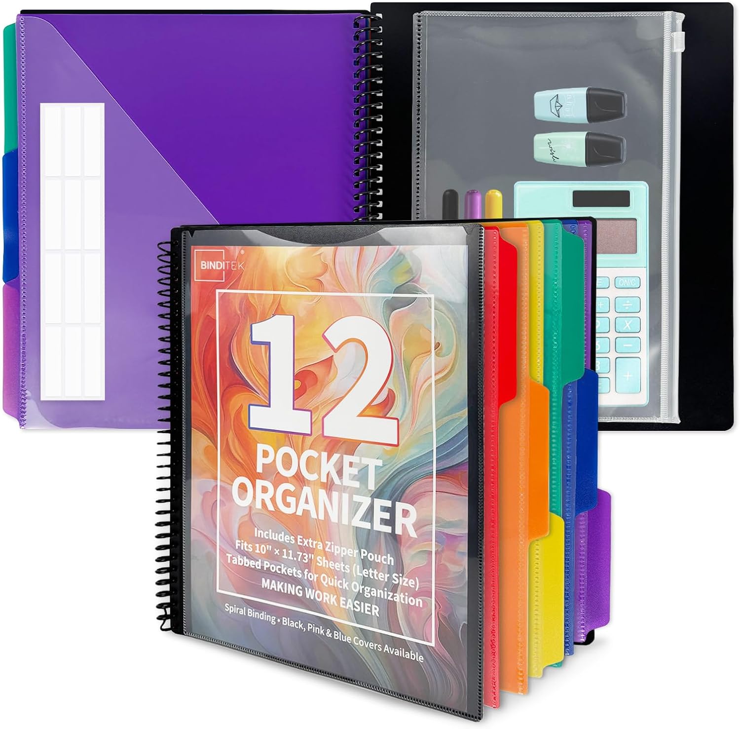 Binditek 12-Pocket Poly Project Organizer, 6 Dividers, Black