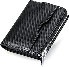 Coin Purse, Men's, Compact, Mini Wallet, 2 Bill Pockets, 6 Card Storage, Lightweight, Carbon Leather, Long Lasting, Folding Wallet, Black, Green, Black
