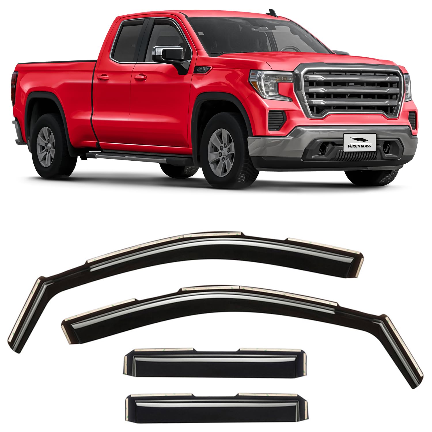 Voron Glass in-Channel Extra Durable Rain Guards for Trucks GMC Sierra 1500 2019-2026 Double Cab, Window Deflectors, Vent Window Visors, 4 Pieces -