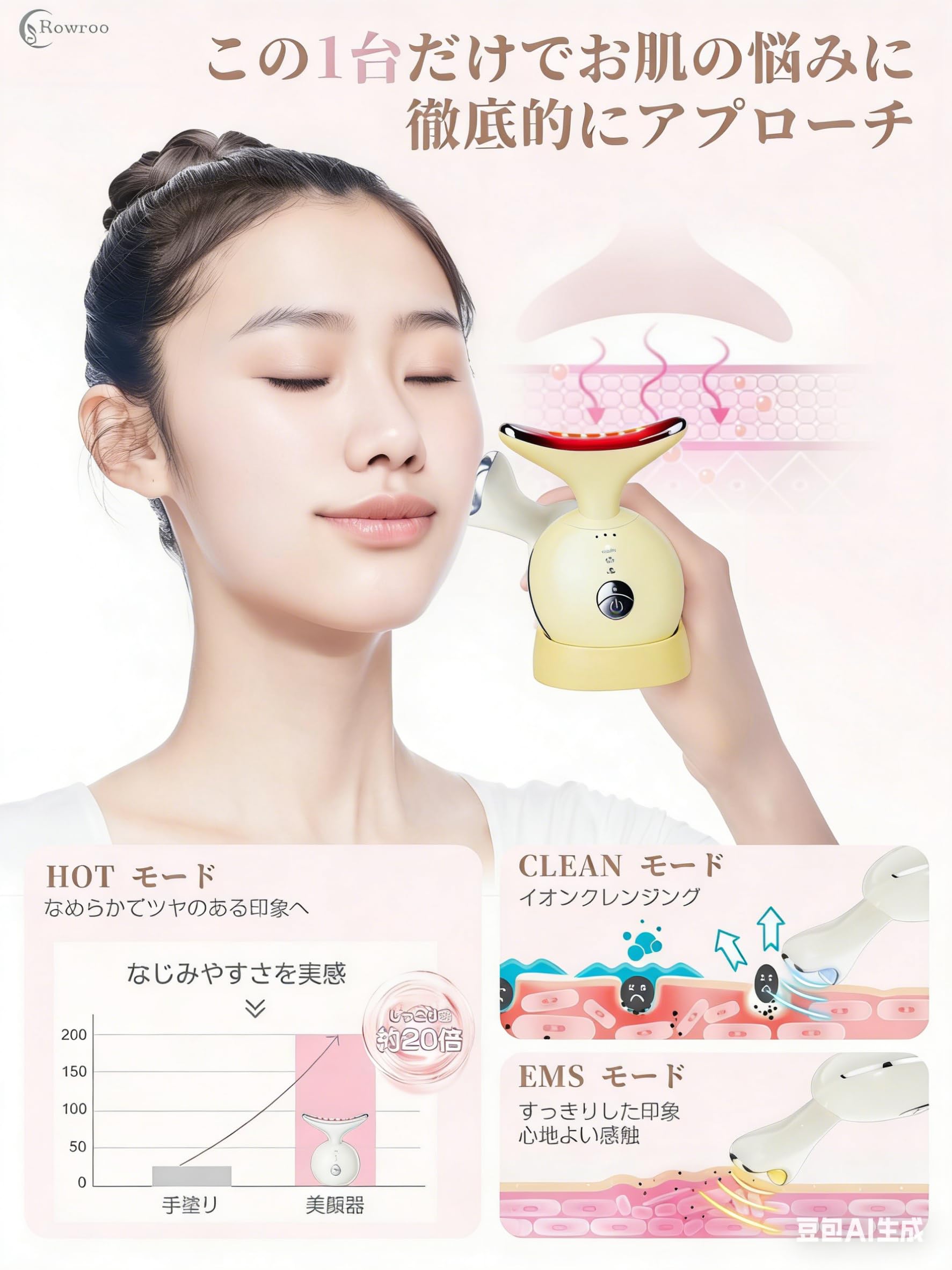 Amazon.co.jp: Rowroo 多機能美顔器 EMS搭載 7色LED 温感ケア かっさ