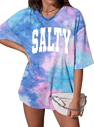 Salty Beach Oversized Graphic Tees Womens Summer Beach Tshirts Hawaii Shirt Casual Short Sleeve Tops