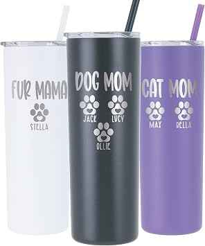 AVITO Personalized Dog Mom Tumbler | 20oz Stainless Steel Vacuum Insulated with Lid and Straw | Laser Engraved | Cat Lover Gifts | Dog Mom Presents for Women