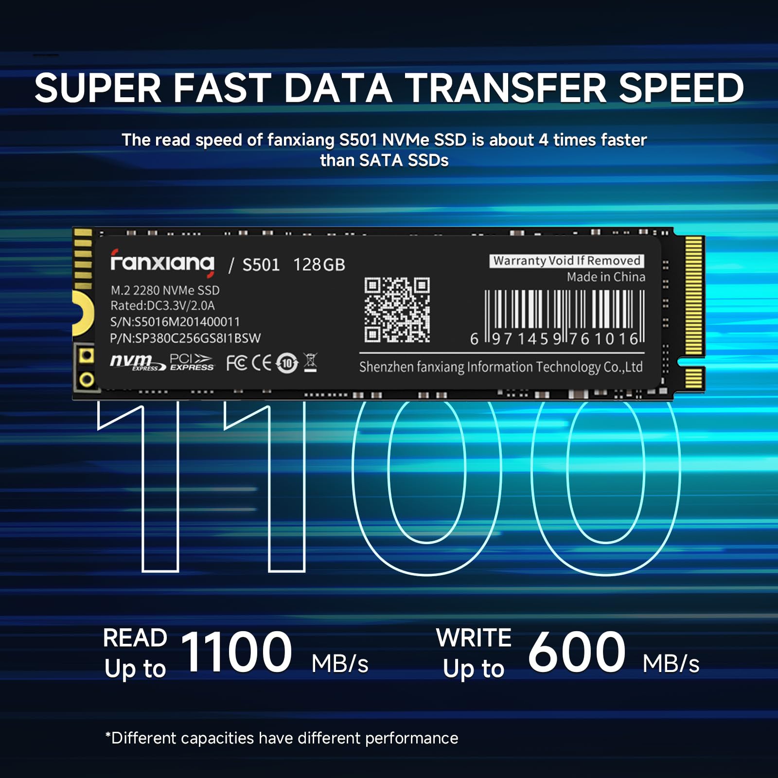 fanxiang M.2 SSD 128GB, PCIe Gen3.0 x4 2280, hasta 1200 MB/s de Lectura，SSD NVMe de 128 GB con Pasta térmica de grafeno，Ordenador Portátil y de Sobremesa, Disco Duro Interno