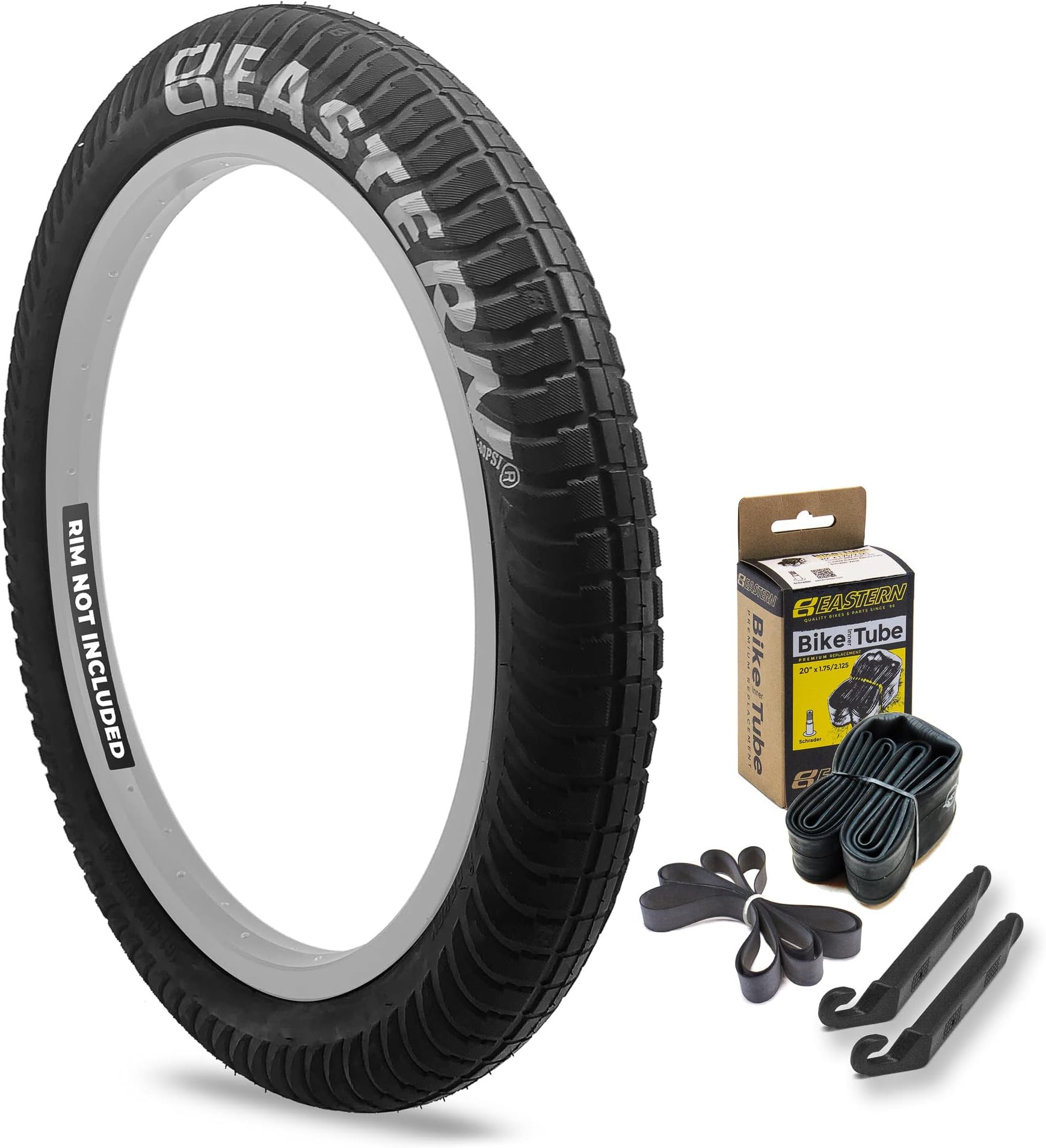 Eastern Bikes Curb Monkey 20 x 2.4 Inch Tire, with or Without Tube, Silver or Yellow Logo. Comes with Tire Lever Tools