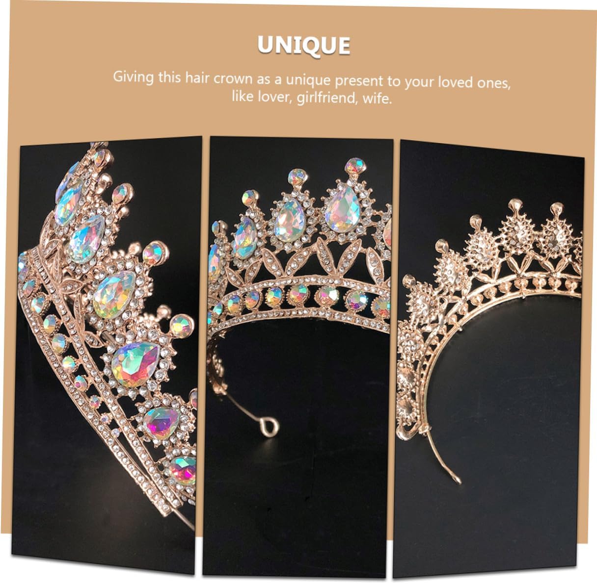 Rhinestones Tiara Crown with Colorful Teardrop Gems, Bridal and Birthday Party Headpiece for Women, Gold Tone Princess Circlet for Wedding and Celebration