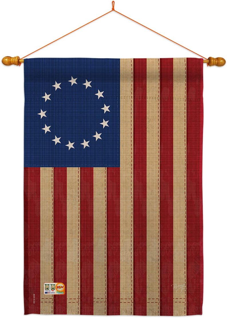 Betsy Ross Vintage House Flag Dowel Set Americana US Historic July Memorial Veteran Independence United State American Small Decorative Gift Yard Banner Made In USA 28 X 40