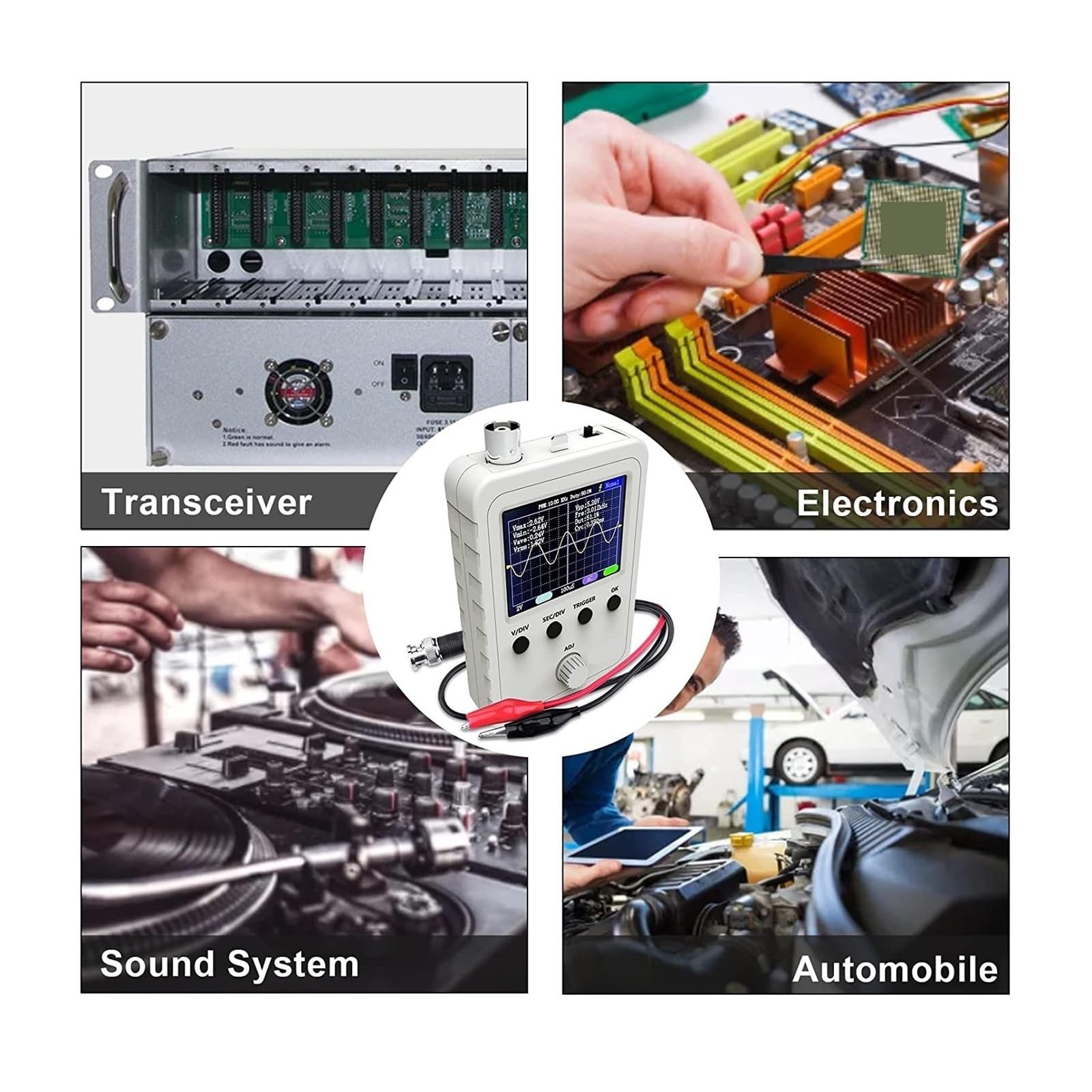 Kit oscilloscope numérique bande passante 0-200KHz et taux d'échantillonnage 1M avec alimentation et sonde câble BNC-Clip