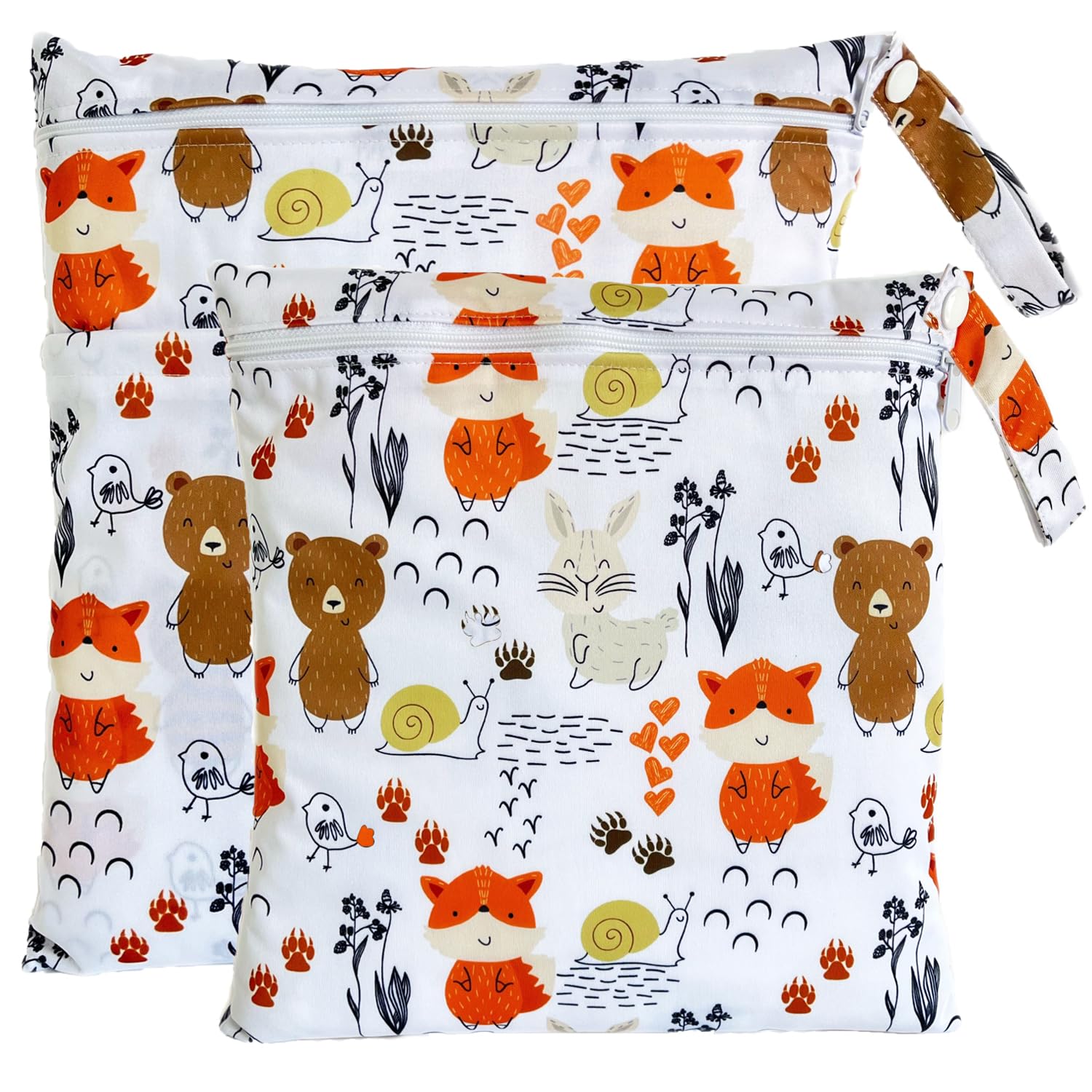 TRASUN Wetbag Nursery Wet Bag Nappy Bags Swimming Equipment Wet and Dry Changing Bag Pack of 2, Forest Animals2, M, Pack sack — image 1