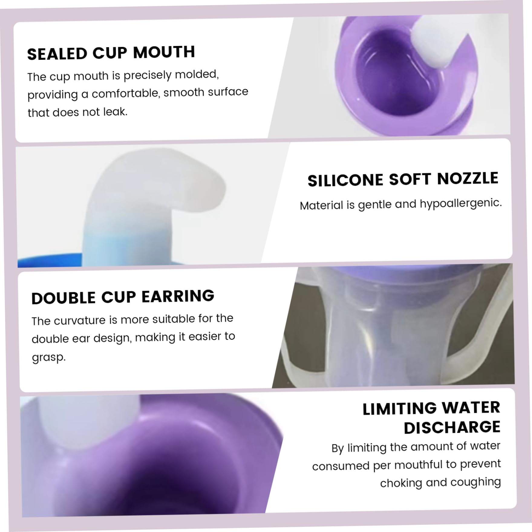 Vaso para sorber para adultos para personas mayores, vasos de plástico antiasfixia de 250 ml a prueba de derrames con tapas y pajitas, vaso para disfagia con asas dobles para adultos, hospitales