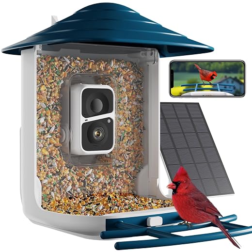 Dzees Smart Bird Feeder with Camera, Bird Feeder Camera Wireless Outdoor, AI Identify Bird Species, Auto Capture Bird Videos, 1080P HD Bird Camera with Solar Powered, SD&Cloud, Ideal Gift for Parents