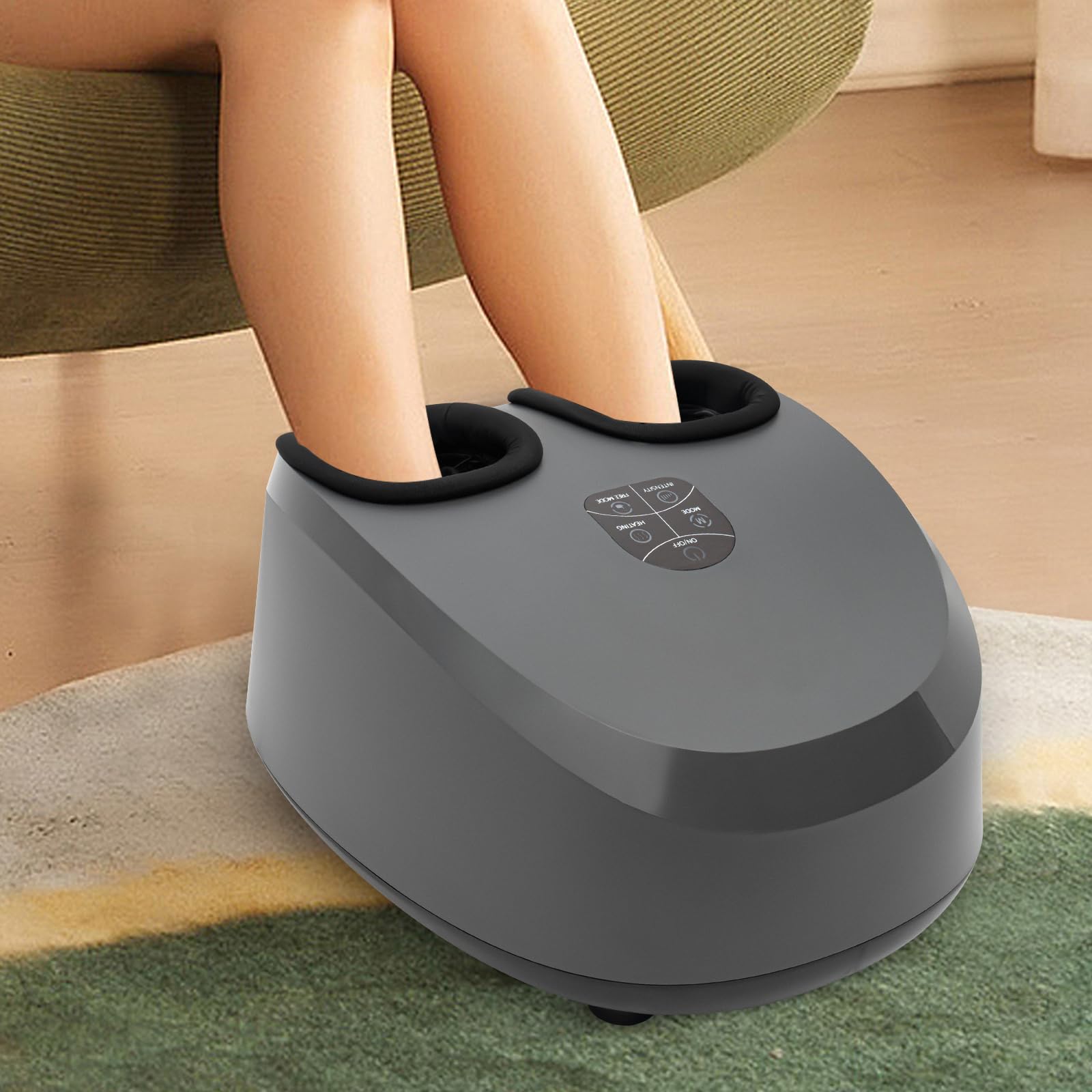 Massaggiatore elettrico per piedi da usare in ufficio e a casa | Riscaldabile, tre livelli di massaggio e temperatura, rimovibile e lavabile, ABS, telecomando touch screen, nero